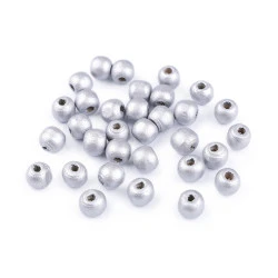 Mărgele din lemn metalizate, ø10 mm - Argintiu (20 Grame)