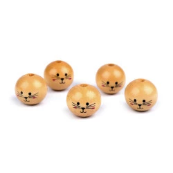 Mărgele din lemn cu față de animale ø20 mm - Natural deschis (10 Bucăți)