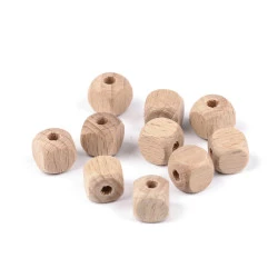 Mărgele cub din lemn 12x12 mm - Natural mediu (10 Bucăți)