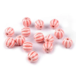 Mărgele de porțelan canelate ø13 mm - Roz pudrat (30 Grame)