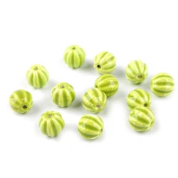 Mărgele de porțelan canelate ø13 mm - Verde deschis (30 Grame)