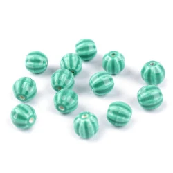 Mărgele de porțelan canelate ø13 mm - Verde pastel (30 Grame)