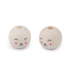 Mărgele din lemn cu figură ø16 mm - Natural deschis (10 Bucăți)