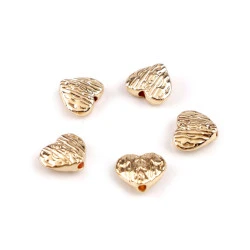 Mărgele metalice inimă 10x12 mm - Auriu deschis (5 Bucăți)