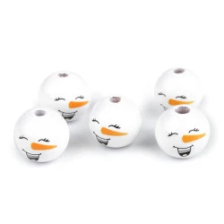 Margele din lemn om de zapada ø20 mm - Alb (10 Bucăți)