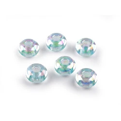 Mărgele din plastic cu orificiu mare ø13 mm cu efect ab - Verde mentă (6 Bucăți)