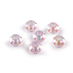 Mărgele din plastic cu orificiu mare ø13 mm cu efect ab - Roz deschis (6 Bucăți)