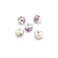 Mărgele de porțelan cu flori ø10 mm - Violet (30 Bucăți)