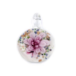 Pandantiv floare din sticla ø31 mm - Roz deschis (1 Bucată)