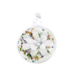 Pandantiv floare din sticla ø31 mm - Alb (1 Bucată)