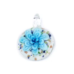Pandantiv floare din sticla ø31 mm - Albastru azur (1 Bucată)