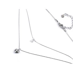 Colier dublu din oțel inoxidabil cu inimă si pietricica - Argintiu (1 Bucată)