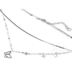 Colier dublu din oțel inoxidabil fluture cu sidef - Argintiu (1 Bucată)