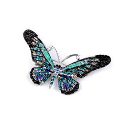 Brosa fluture cu strasuri - Turcoaz (1 Bucată)