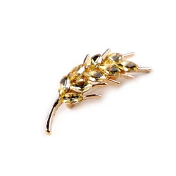 Broșă frunză cu pietre - Auriu (1 Bucată)