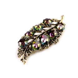 Broșă frunză cu pietre - Purple-pink (1 Bucată)