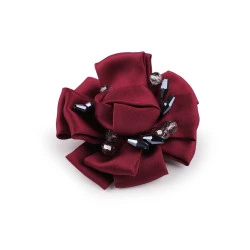 Brosa floare din satin cu strasuri ø7 cm - Bordo (1 Bucată)
