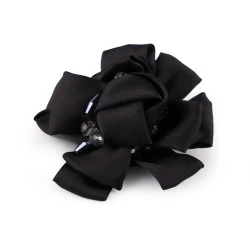Brosa floare din satin cu strasuri ø7 cm - Negru (1 Bucată)