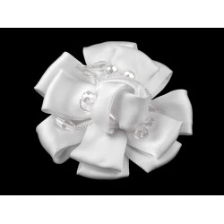 Brosa floare din satin cu strasuri ø7 cm - Alb (1 Bucată)