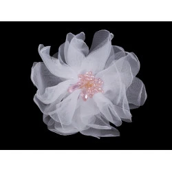 Brosa floare cu margele ø10 cm in cutie cadou - Alb (1 Bucată)