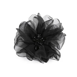 Brosa floare cu margele ø10 cm in cutie cadou - Negru (1 Bucată)