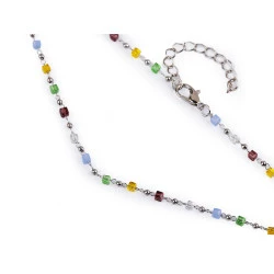 Colier din otel inoxidabil cu margele de sticla si perle - Multicolor (1 Bucată)