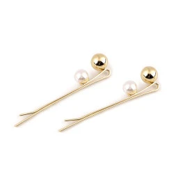 Agrafe / ace de par cu perla - Auriu deschis (2 Bucăți)