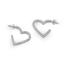 Cercei inimioare din oțel inoxidabil cu strasuri - Argintiu (1 Pereche)