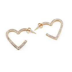 Cercei inimioare din oțel inoxidabil cu strasuri - Auriu (1 Pereche)