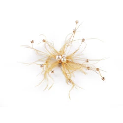 Brosa din pene cu perle si strasuri - Auriu (1 Bucată)