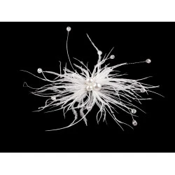 Brosa din pene cu perle si strasuri - Alb (1 Bucată)