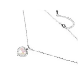 Colier inimă din oțel inoxidabil cu strasuri - Alb sidefat (1 Bucată)