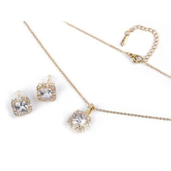 Set colier și cercei din oțel inoxidabil cu strasuri - Cristal (1 Set)