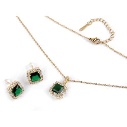 Set colier și cercei din oțel inoxidabil cu strasuri - Emerald (1 Set)