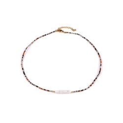 Colier japonez de mărgele japoneze și perlă de apă dulce - Gri neutral (1 Bucată)