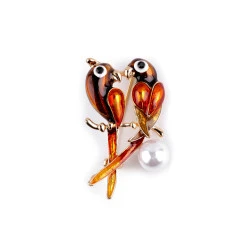 Brosa cu pietre fatetate, pasăre, papagal - Teracota (1 Bucată)