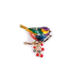 Brosa cu pietre fatetate, pasăre, papagal - Multicolor (1 Bucată)