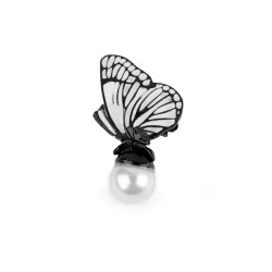 Brosa fluture cu perla - Negru (1 Bucată)
