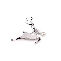 Broșă cerb cu strasuri și perlă - Argintiu (1 Bucată)