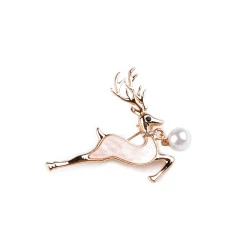 Broșă cerb cu strasuri și perlă - Auriu (1 Bucată)