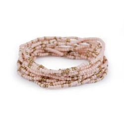 Brățări elastice din mărgele de nisip, set de 12 bucăți - Roz somon (1 Set)