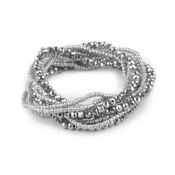 Brățări elastice din mărgele de nisip și mărgele fațetate, set de 10 bucăți - Argintiu (1 Set)