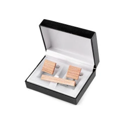 Butoni de manșetă și ac de cravată din lemn în cutie cadou - Natural mediu (1 Cutie)