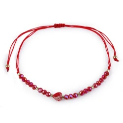 Brățară shamballa cu inimă și strasuri efect ab - Roșu (1 Bucată)