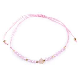 Brățară shamballa cu inimă și strasuri efect ab - Roz deschis (1 Bucată)