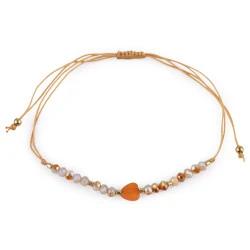 Brățară shamballa cu inimă și strasuri efect ab - Roz somon închis (1 Bucată)