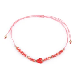 Brățară shamballa cu inimă și strasuri efect ab - Roz coral (1 Bucată)