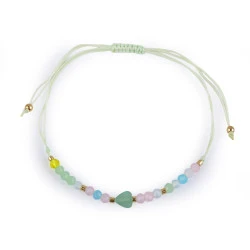 Brățară shamballa cu inimă și strasuri efect ab - Turcoaz (1 Bucată)