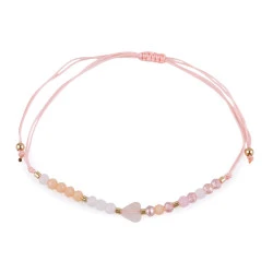 Brățară shamballa cu inimă și strasuri efect ab - Roz pudrat (1 Bucată)