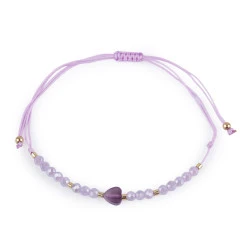 Brățară shamballa cu inimă și strasuri efect ab - Mov deschis (1 Bucată)